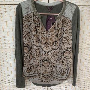 ✨NWT✨Hale Bob Hand Beaded Velvet Gray Silver Blouse